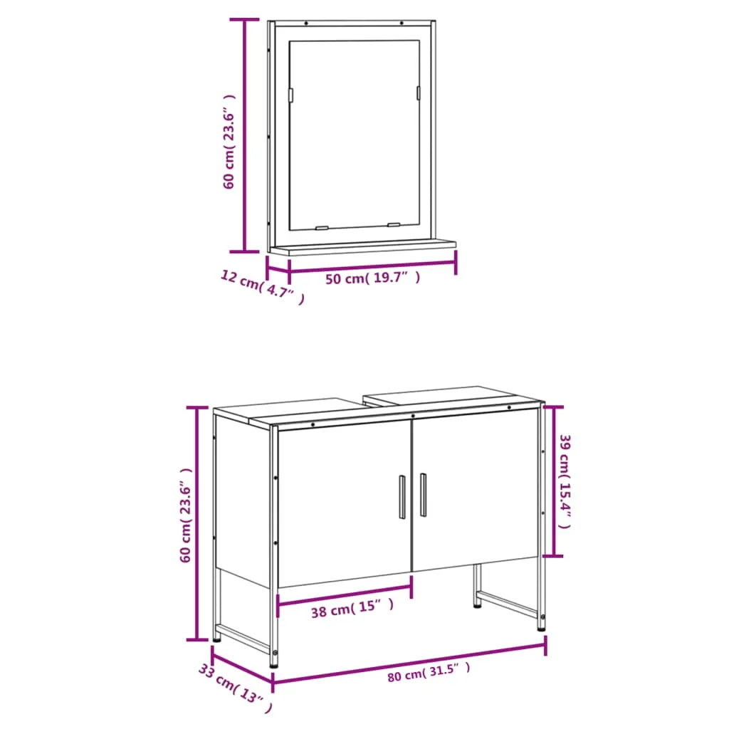 2 Piece Bathroom Cabinet Set Smoked Oak Engineered Wood