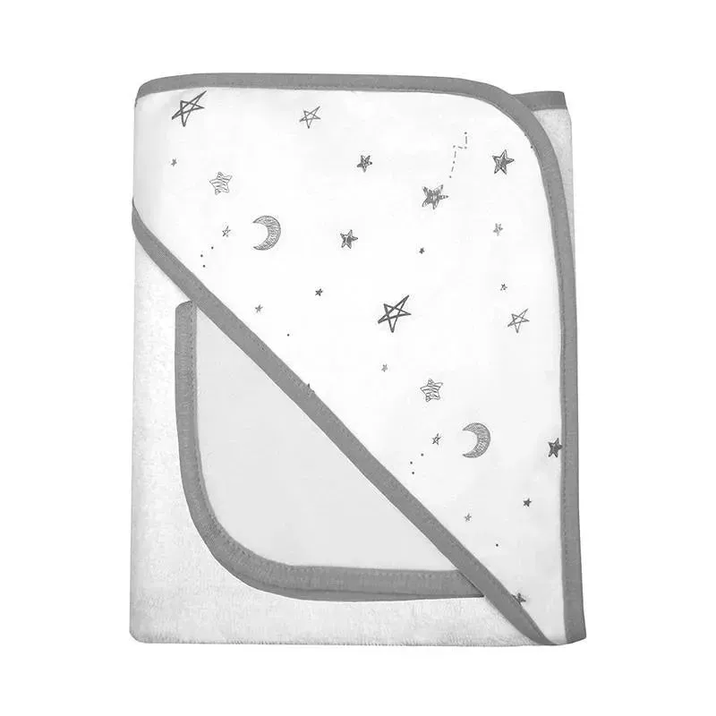 American Baby - Organic Hooded Towel And Washcloth, Gray Stars & Moon