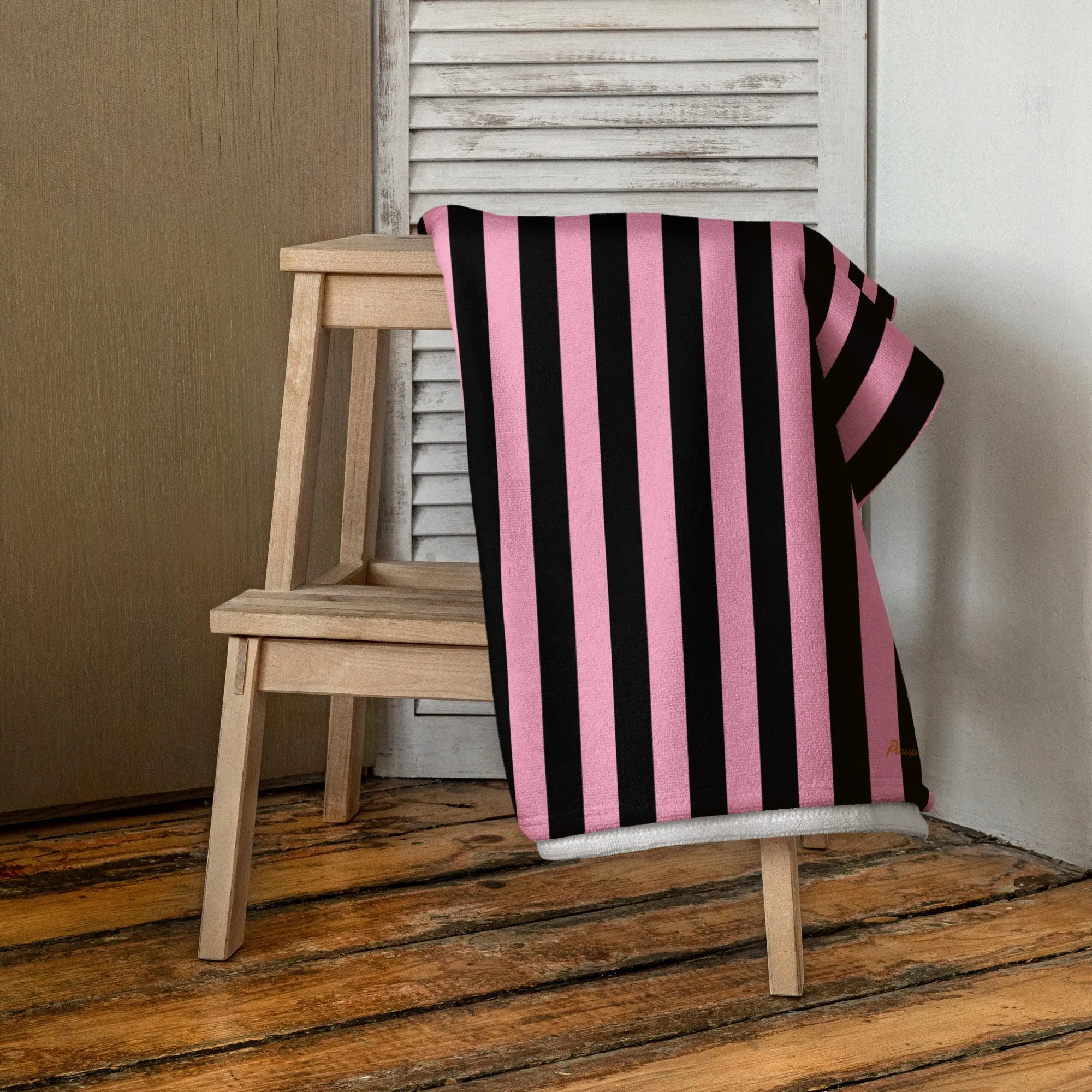 Arden Candy Cane Pink & Black Mark Stripe Beach & Bath Towel | Pinup Couture Home