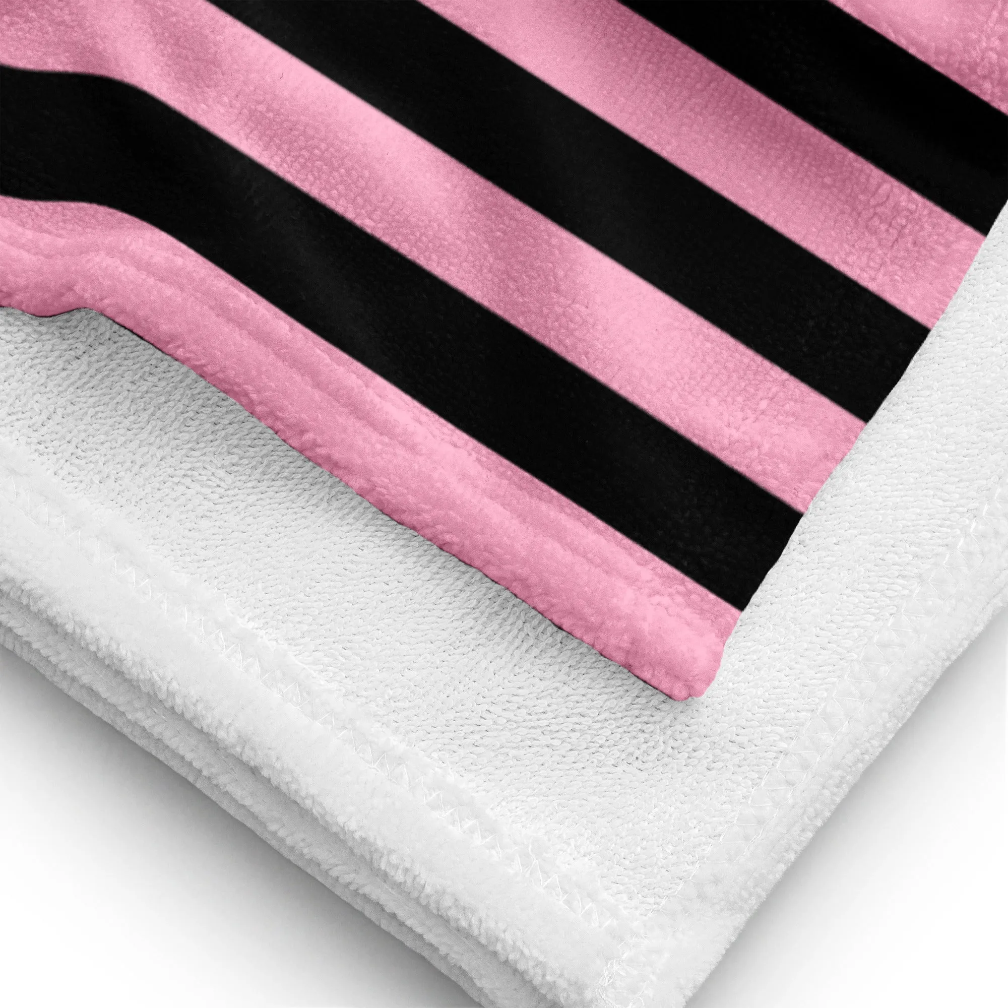 Arden Candy Cane Pink & Black Mark Stripe Beach & Bath Towel | Pinup Couture Home