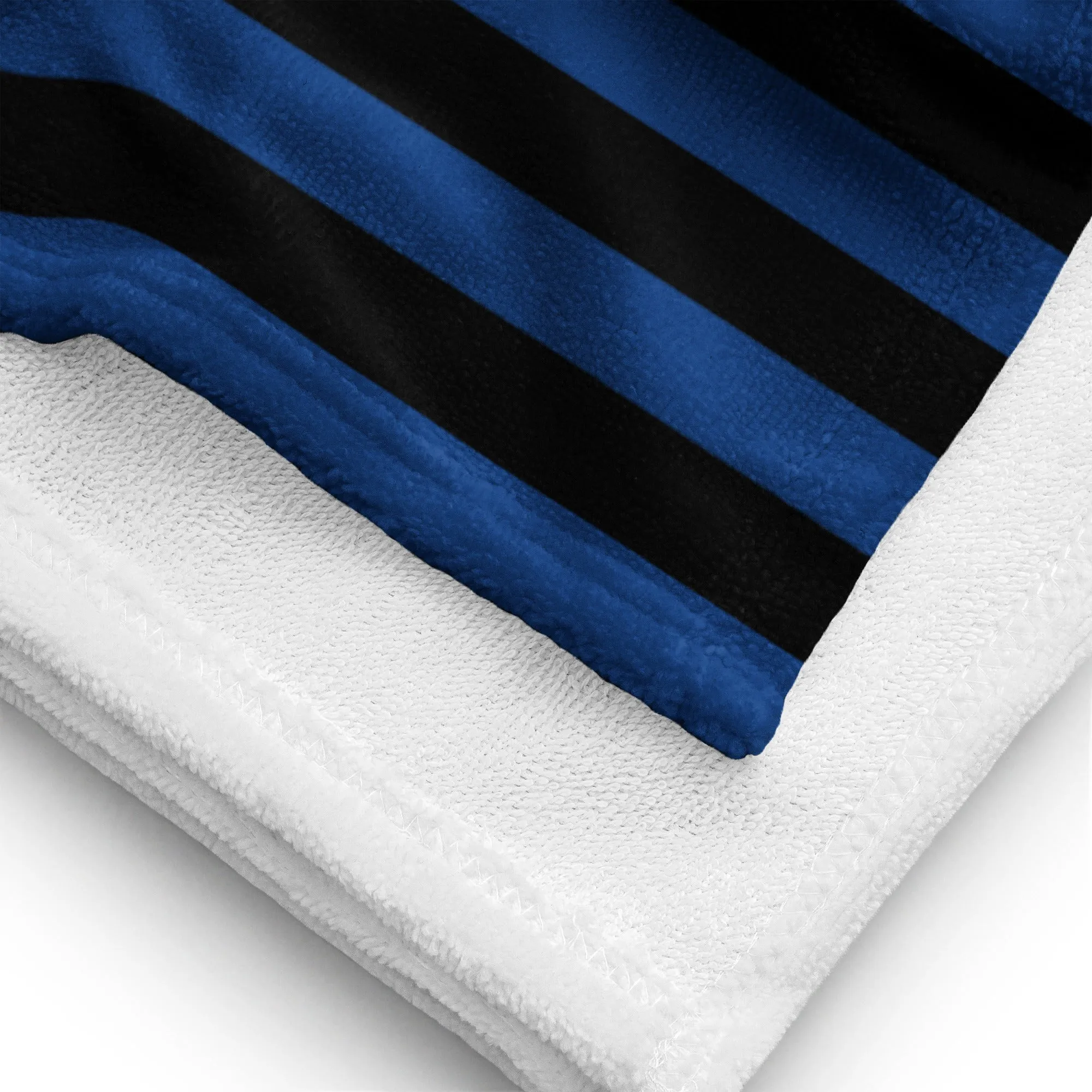 Arden Nevermore Blue & Black Stripe Beach & Bath Towel | Pinup Couture Home