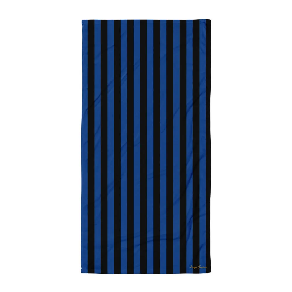 Arden Nevermore Blue & Black Stripe Beach & Bath Towel | Pinup Couture Home