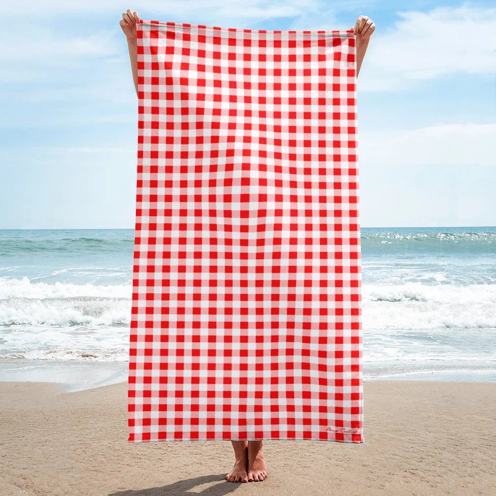 Arden Ruby Red Gingham Beach & Bath Towel | Pinup Couture Home