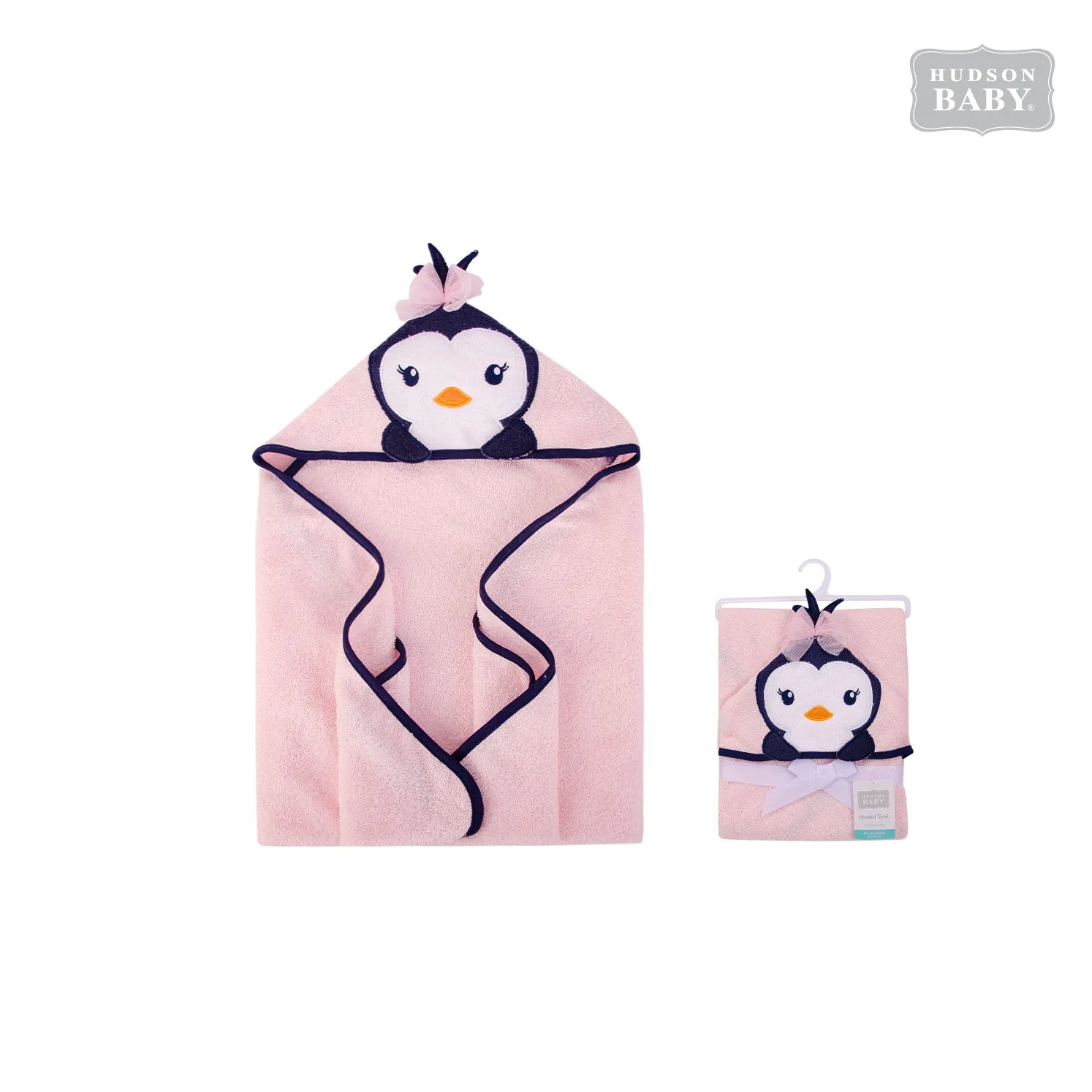 Baby Animal Hooded Towel(Woven Terry) Pink Penguin 00340CH