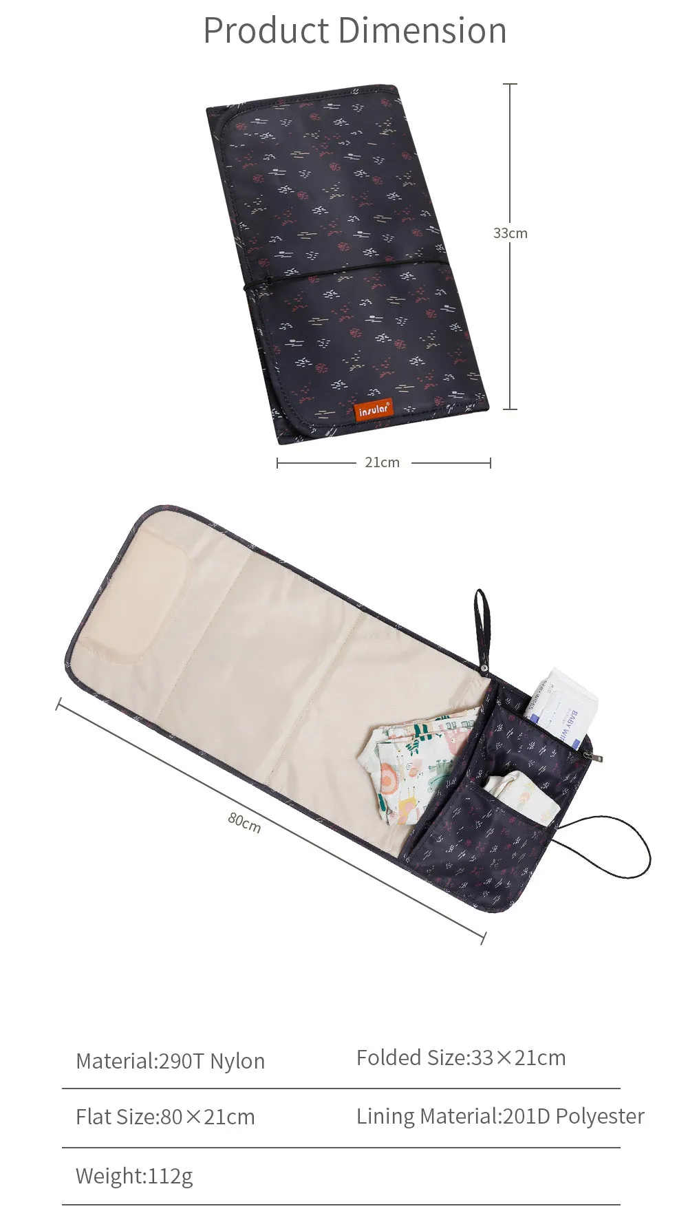 Baby Print Portable Diaper Changing Pad Waterproof Travel Changing Mat Station