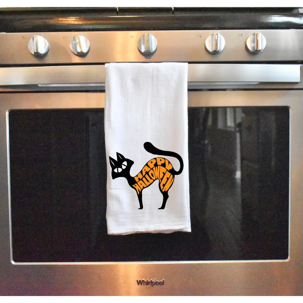 Black Cat Halloween Kitchen Dish Towel, Halloween Hostess Gift, Holiday Home Decor,