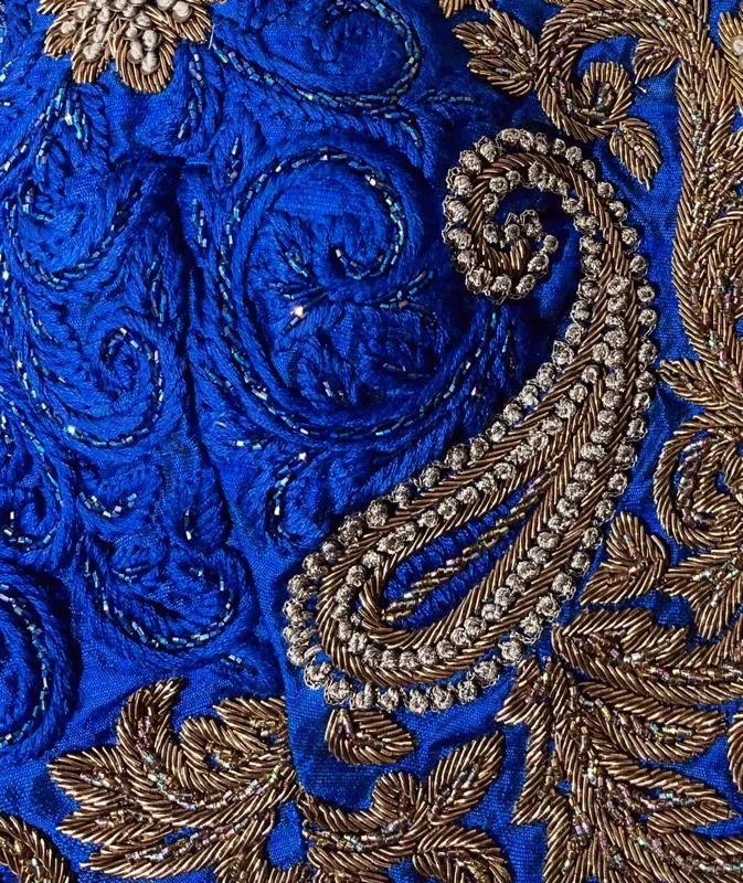 Blue Blouse with Tonal Thread & Antique Dabka Zardozi Embroidery