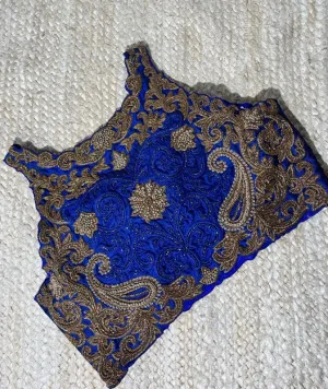 Blue Blouse with Tonal Thread & Antique Dabka Zardozi Embroidery