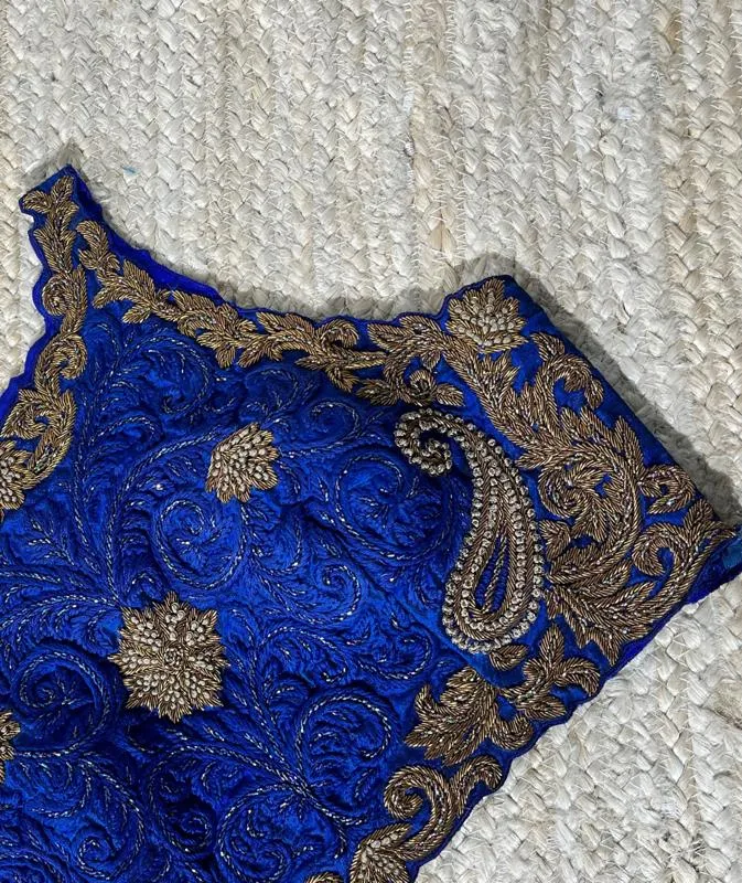 Blue Blouse with Tonal Thread & Antique Dabka Zardozi Embroidery