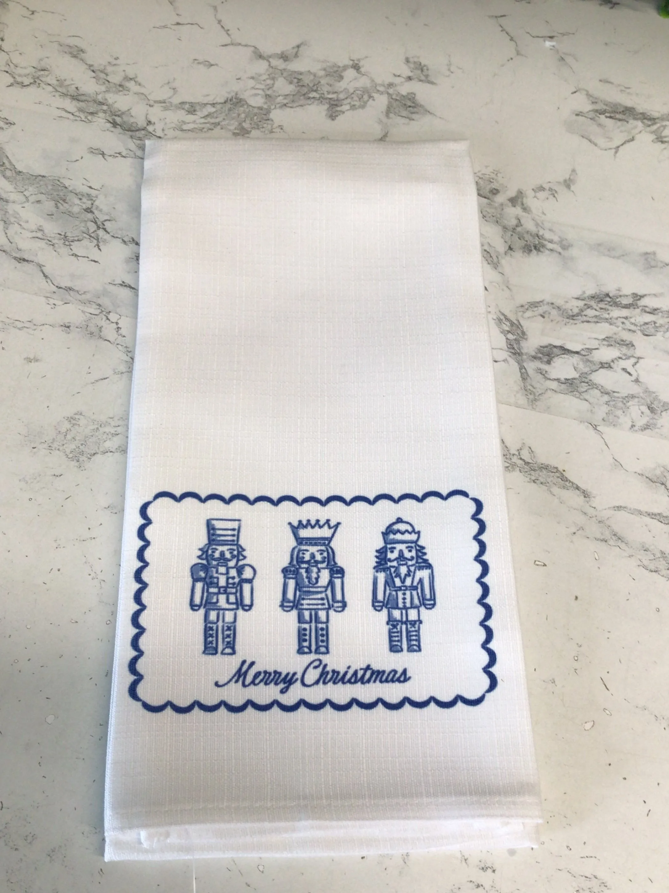 Blue Chinoiserie Nutcracker Hand Towel - Merry Christmas