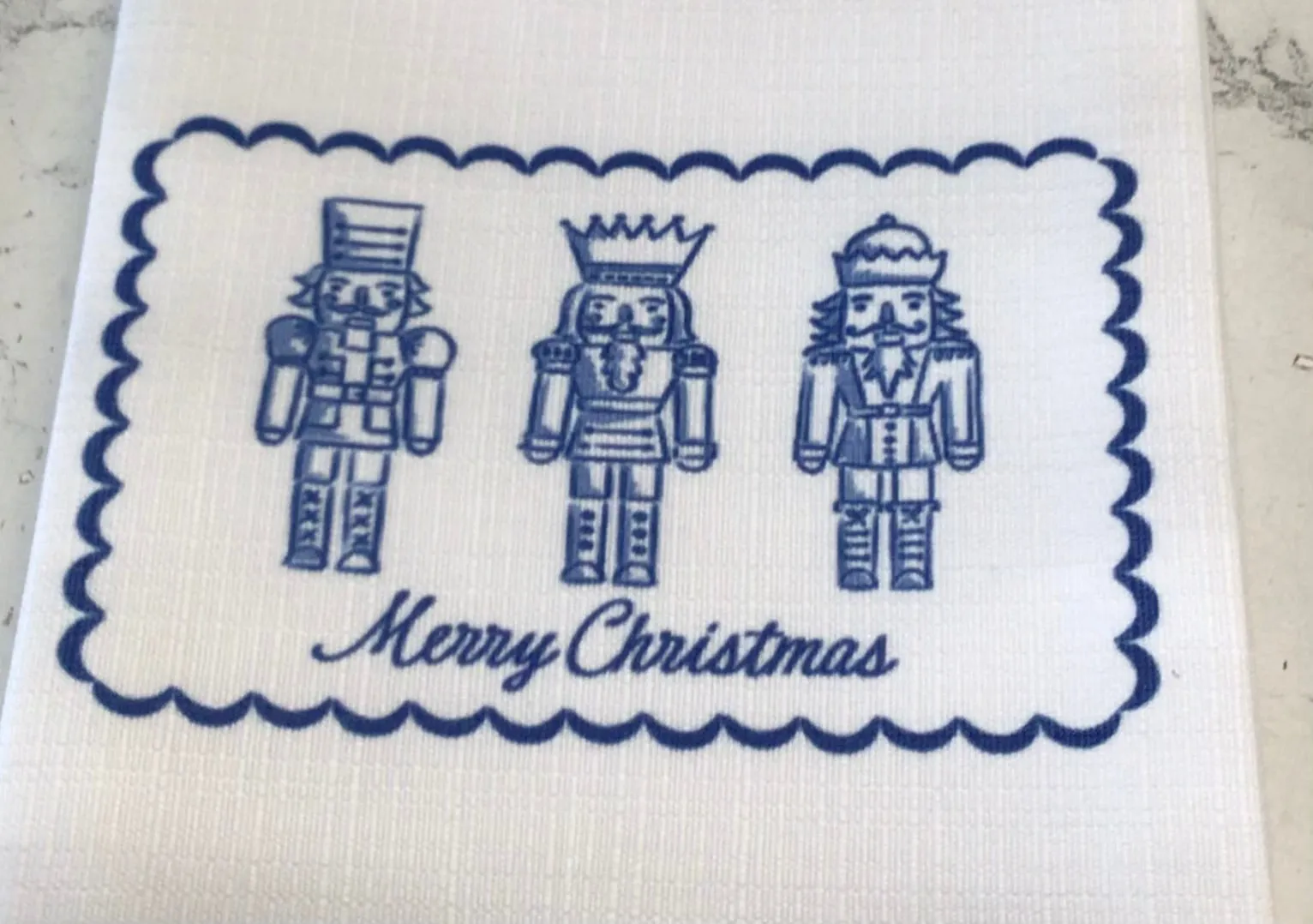 Blue Chinoiserie Nutcracker Hand Towel - Merry Christmas