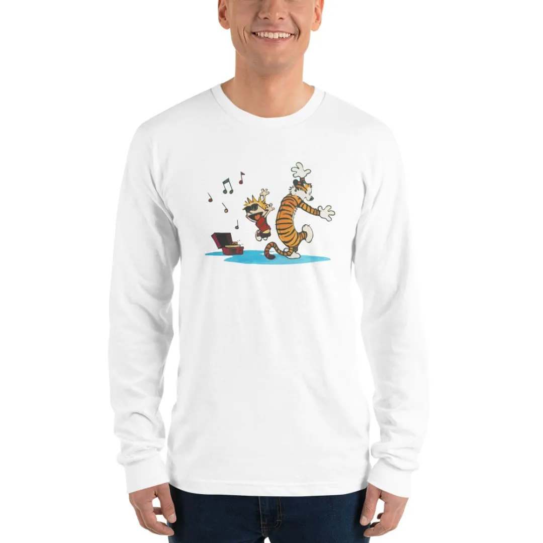 Calvin and Hobbes Dancing with Record Player Long Sleeve Shirt