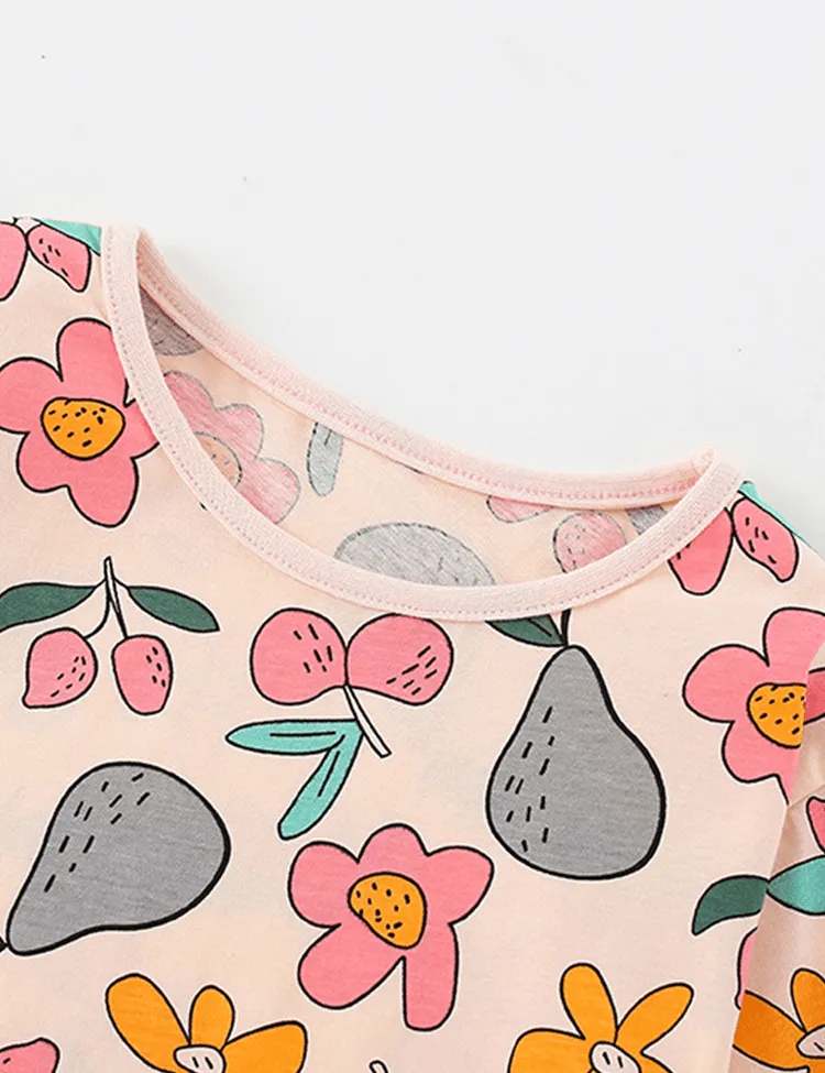 Cartoon Flower and Fruit Printed Long Sleeve T-shirt