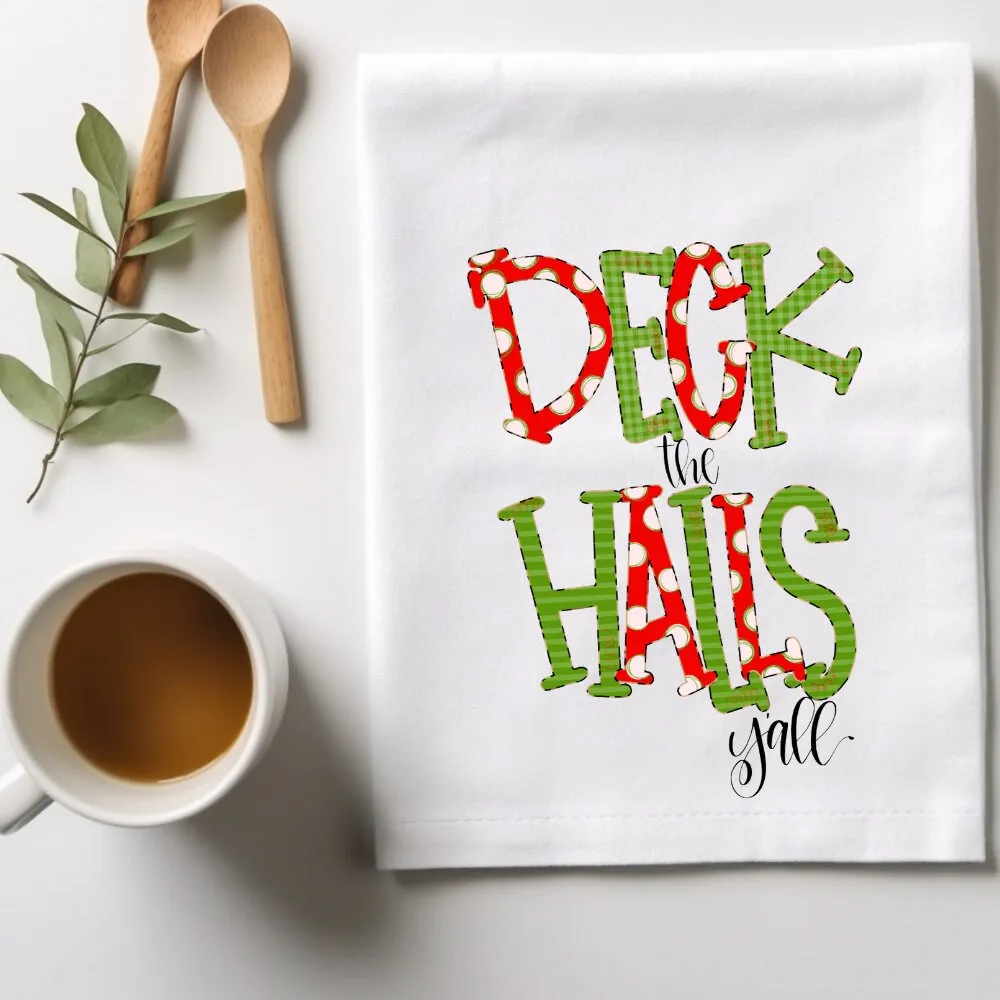 Deck The Halls Y'all Christmas Kitchen Dish Towel, Festive Holiday Towel, Holiday Home Decor, Christmas Gift Box, Teachers Gift,