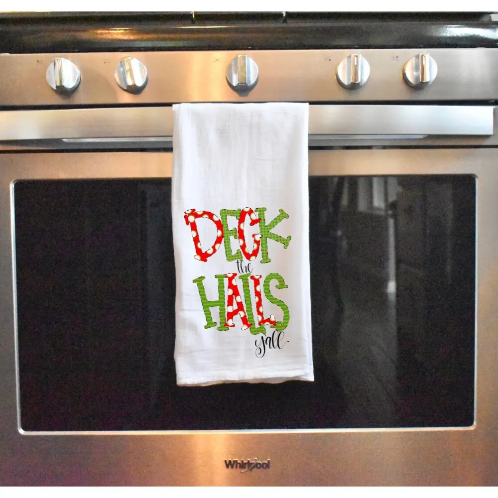 Deck The Halls Y'all Christmas Kitchen Dish Towel, Festive Holiday Towel, Holiday Home Decor, Christmas Gift Box, Teachers Gift,