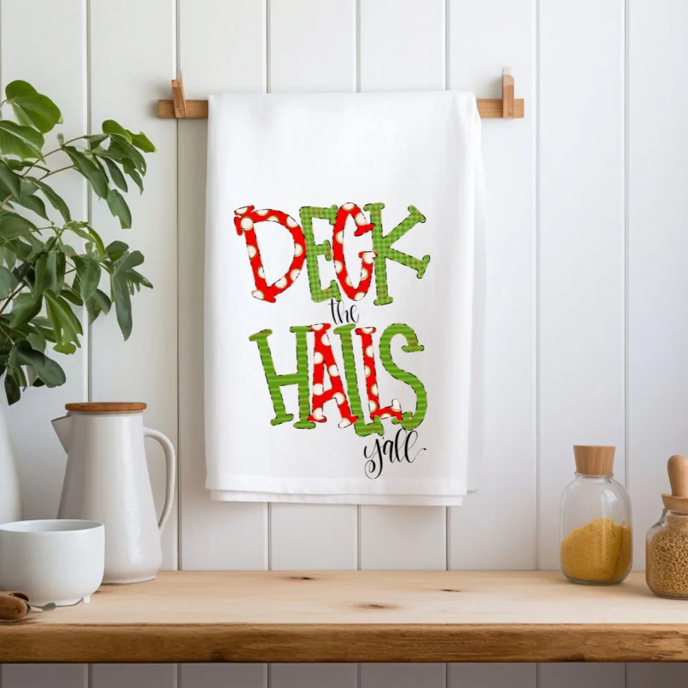 Deck The Halls Y'all Christmas Kitchen Dish Towel, Festive Holiday Towel, Holiday Home Decor, Christmas Gift Box, Teachers Gift,