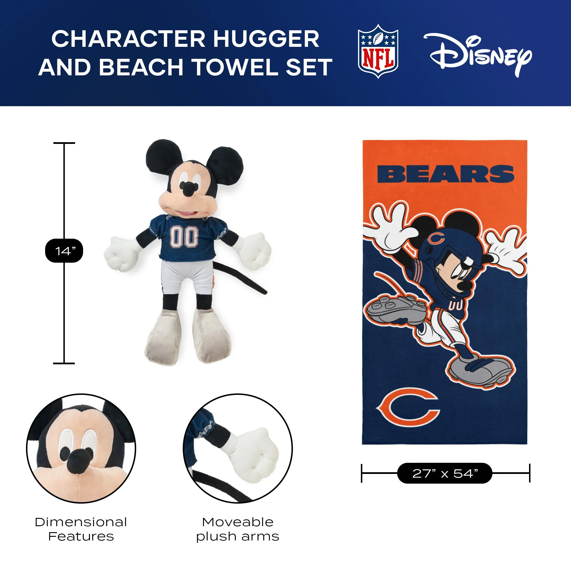 Disney NFL Chicago Bears Mickey Splash Hugger Beach Towel Set