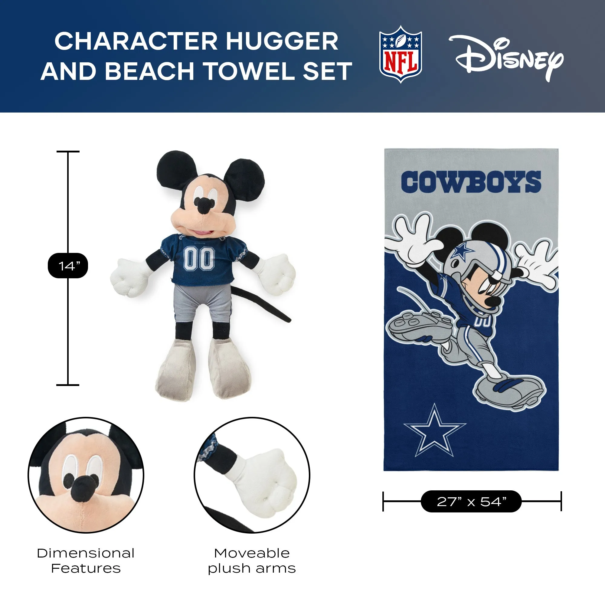 Disney NFL Dallas Cowboys Mickey Splash Hugger Beach Towel Set