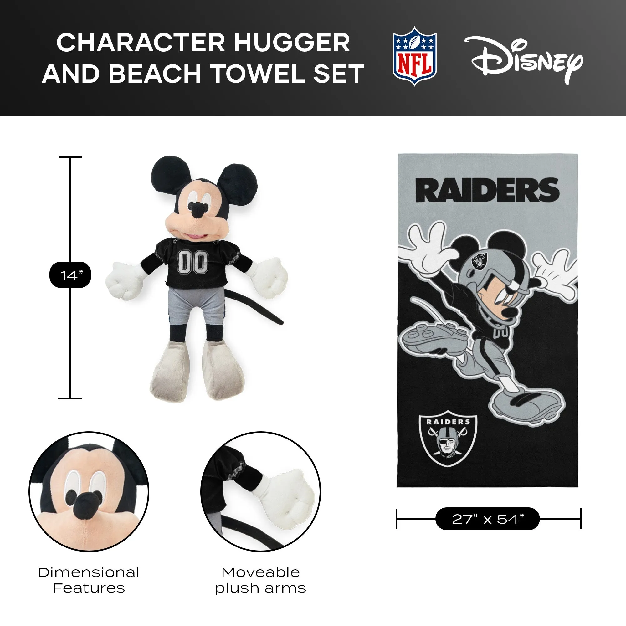 Disney NFL Las Vegas Raiders Mickey Splash Hugger Beach Towel Set