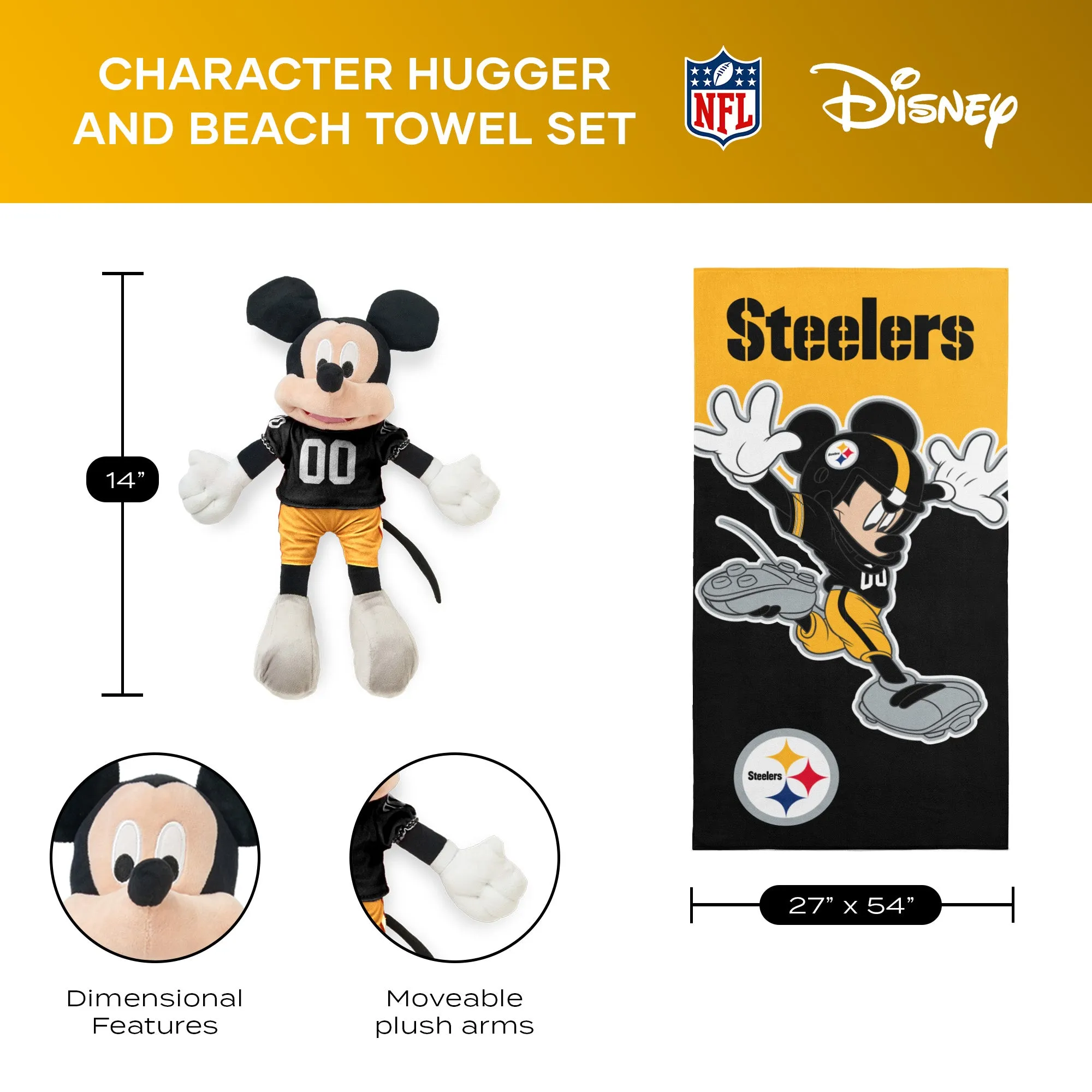 Disney NFL Pittsburgh Steelers Mickey Splash Hugger Beach Towel Set