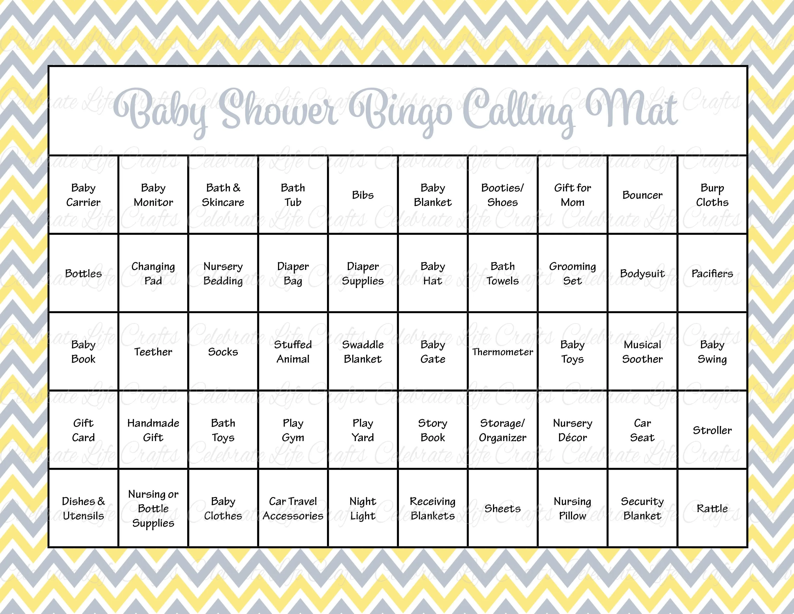 Elephant Baby Shower - Baby Bingo Cards - Printable Download - Baby Shower Game for Boy - Yellow & Gray B3005