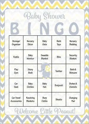 Elephant Baby Shower - Baby Bingo Cards - Printable Download - Baby Shower Game for Boy - Yellow & Gray B3005