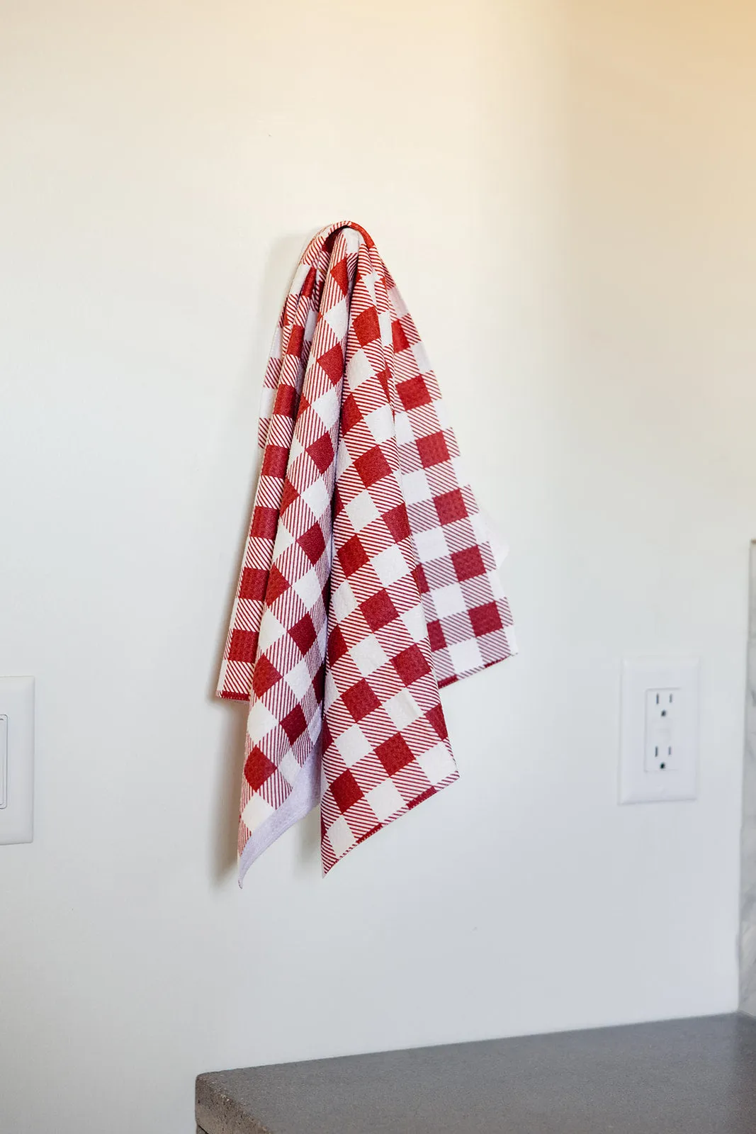 Geometry Christmas Gingham Red Tea Towel