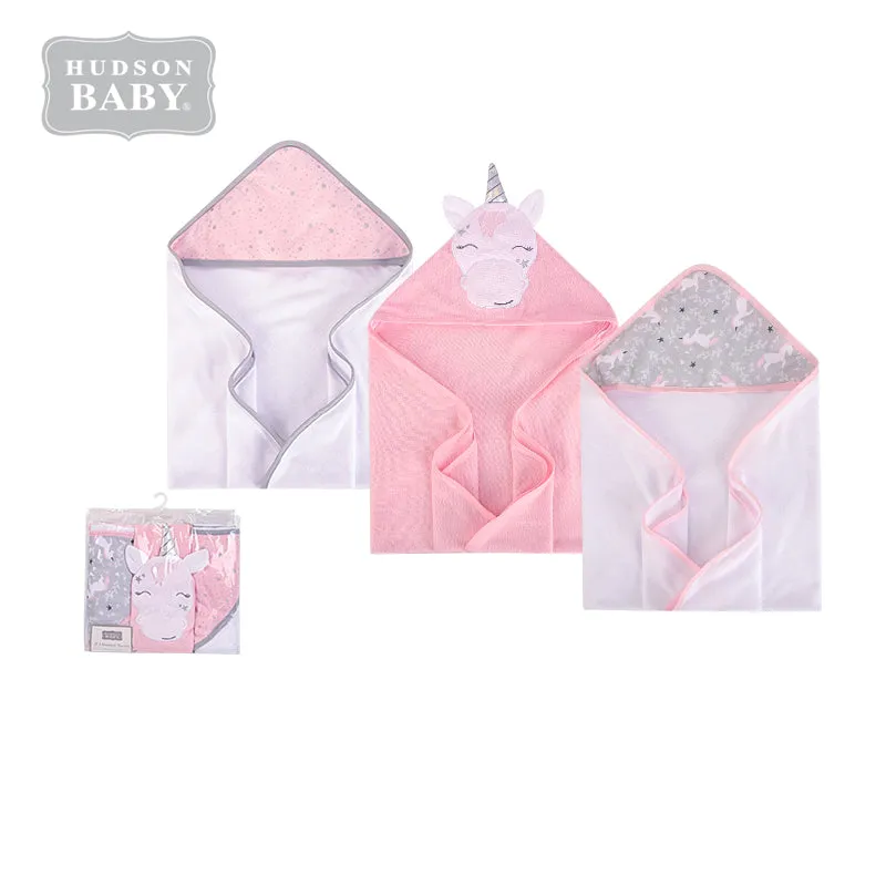 Hudson Baby Knit Terry Hooded Towel Set 3 Piece Pink Unicorn 57898