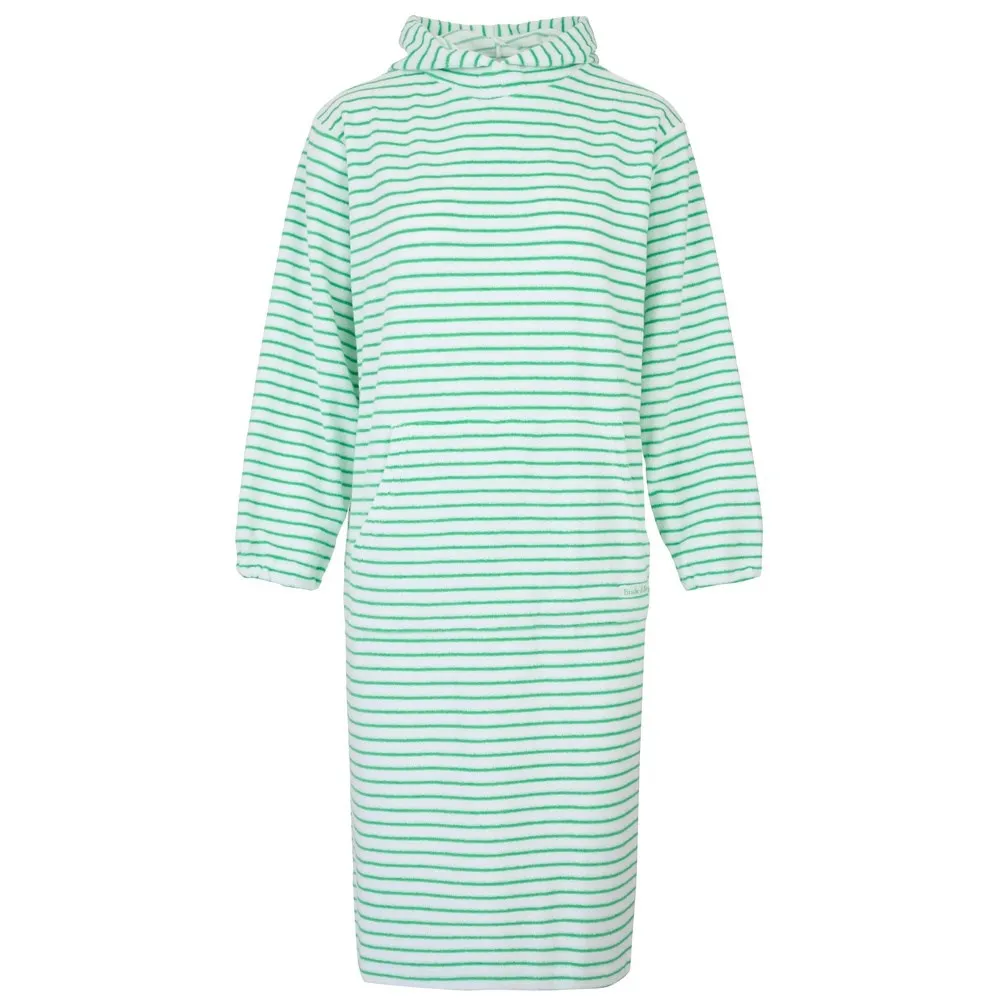 Jamie Striped Towelling Hooded Robe | White & Apple