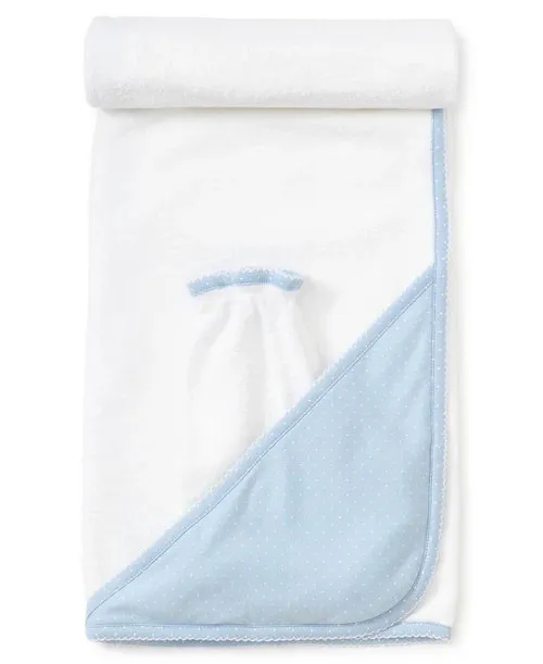 Kissy Dots Towel With Mitt (Light Blue/White)