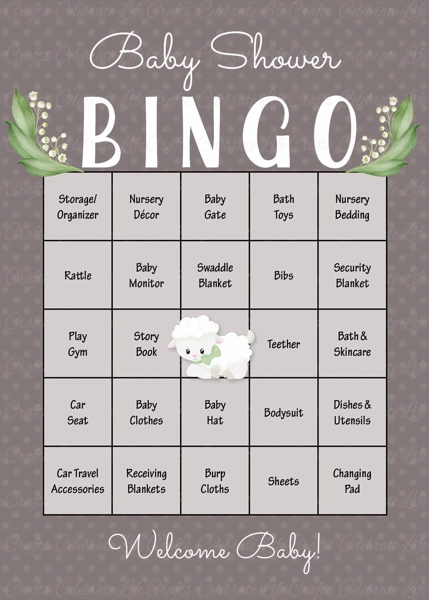 Lamb Baby Bingo Cards - PRINTABLE DOWNLOAD - Prefilled - Baby Shower Game - B39001