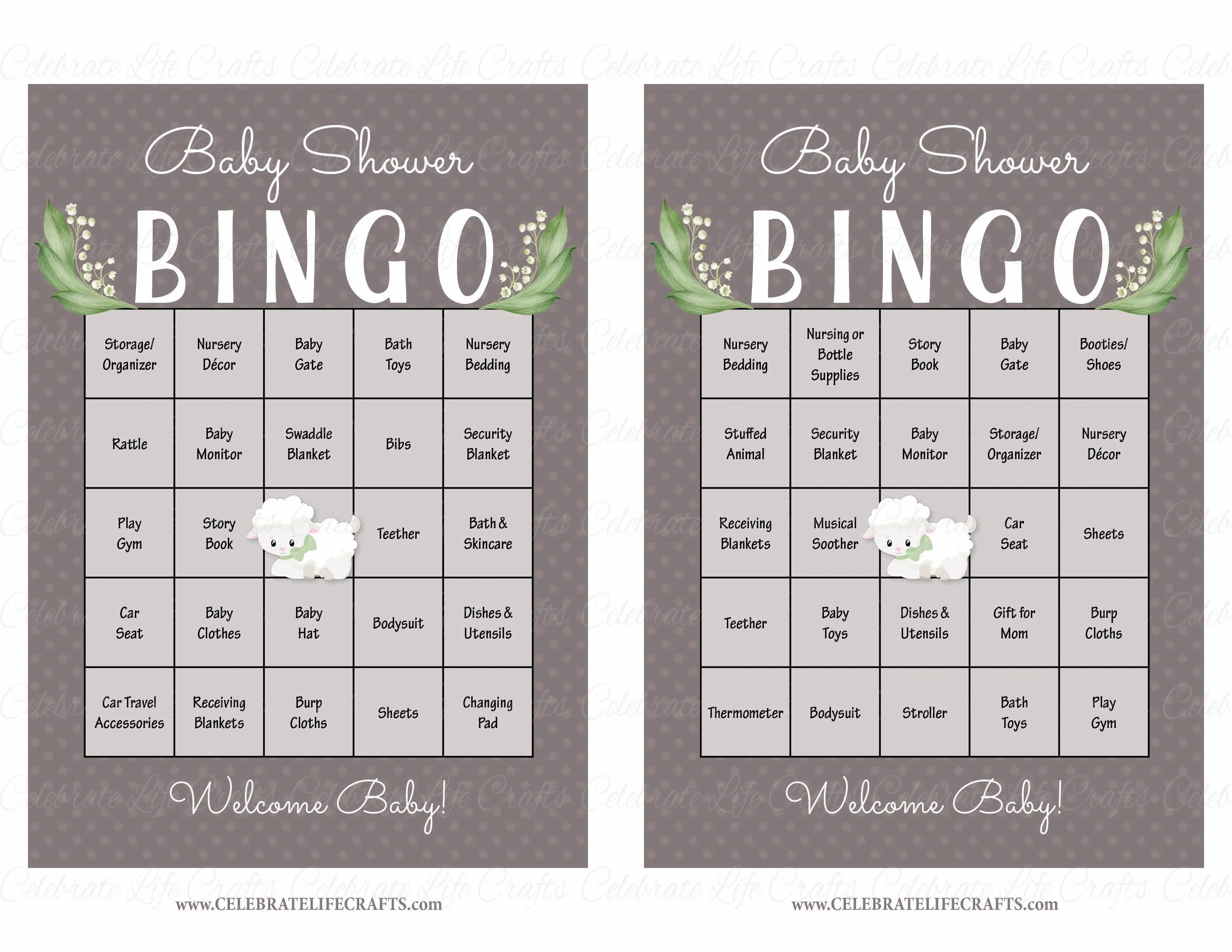 Lamb Baby Bingo Cards - PRINTABLE DOWNLOAD - Prefilled - Baby Shower Game - B39001