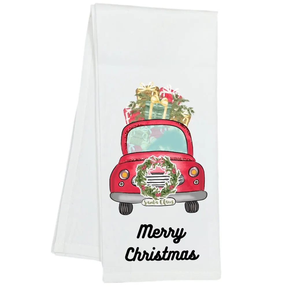 Merry Christmas Tree Delivery Truck Kitchen Dish Towel, Holiday Festive Party, Christmas Party, Hostess Gift, Teachers Gift, Office Party