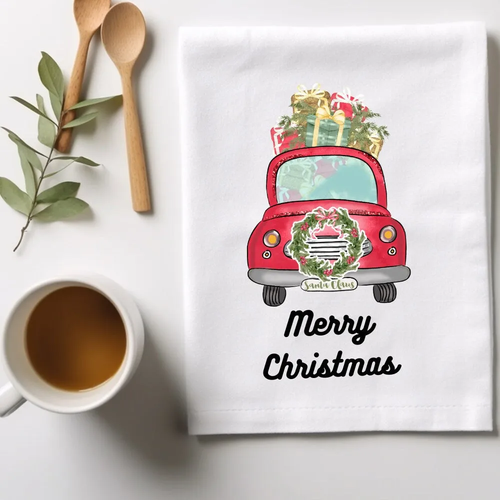 Merry Christmas Tree Delivery Truck Kitchen Dish Towel, Holiday Festive Party, Christmas Party, Hostess Gift, Teachers Gift, Office Party