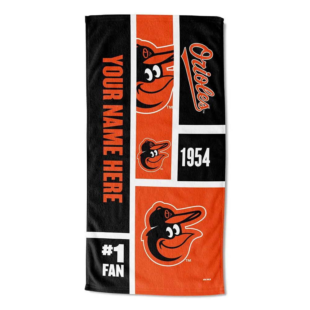 MLB Baltimore Orioles Colorblock Personalized Beach Towel 30x60 Inches