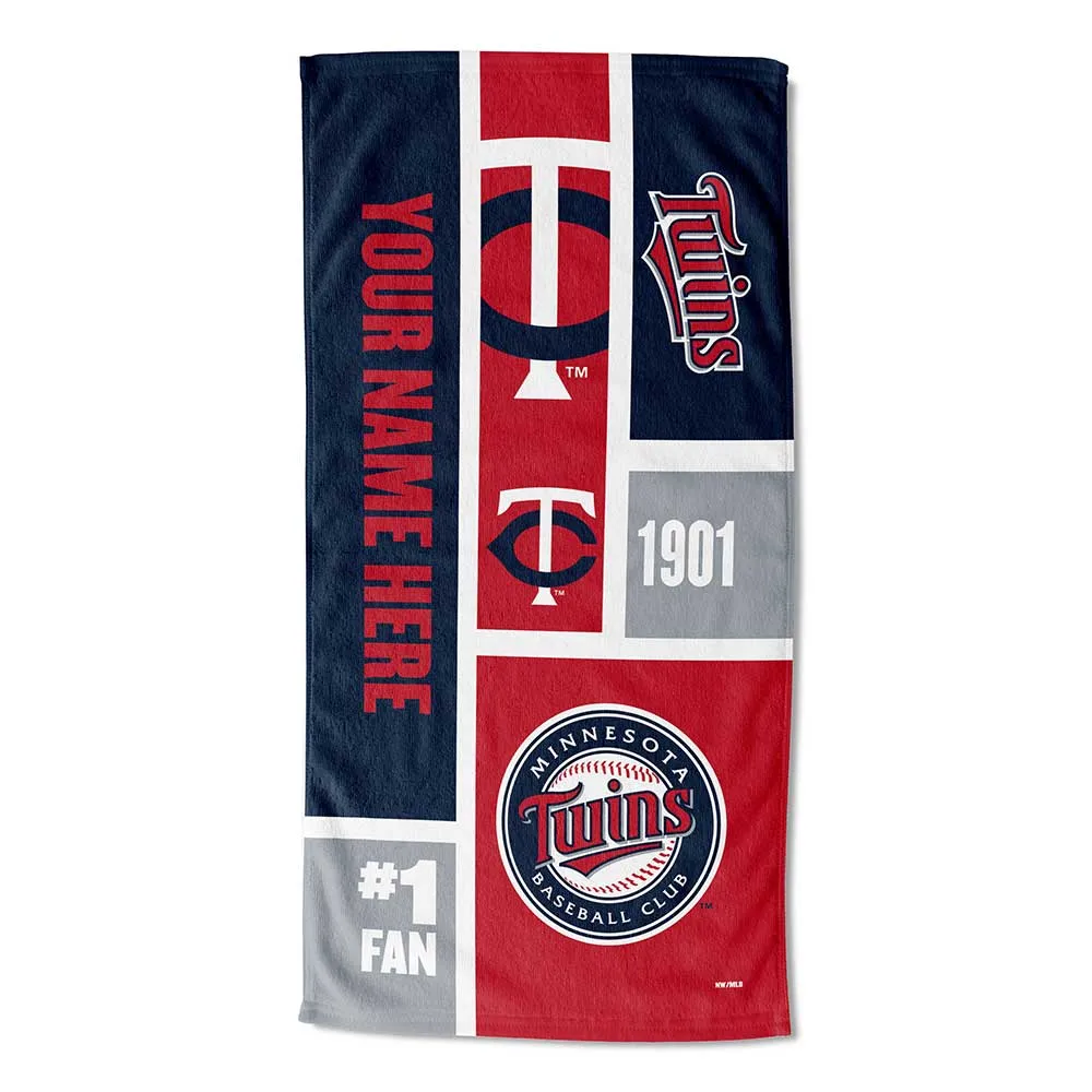 MLB Minnesota Twins Colorblock Personalized Beach Towel 30x60 Inches