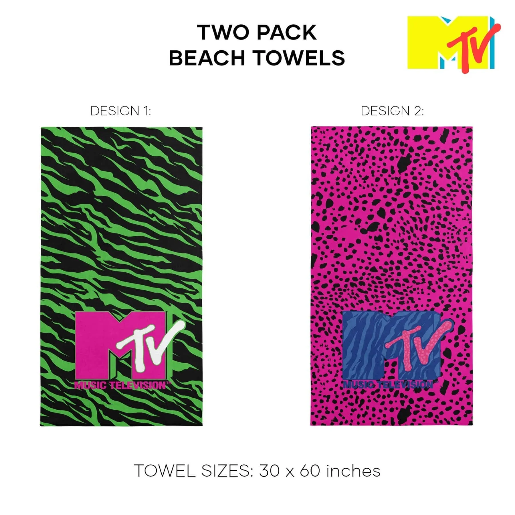 MTV's Neon Zebra   Pink Cheetah Beach Towel 2 Pack