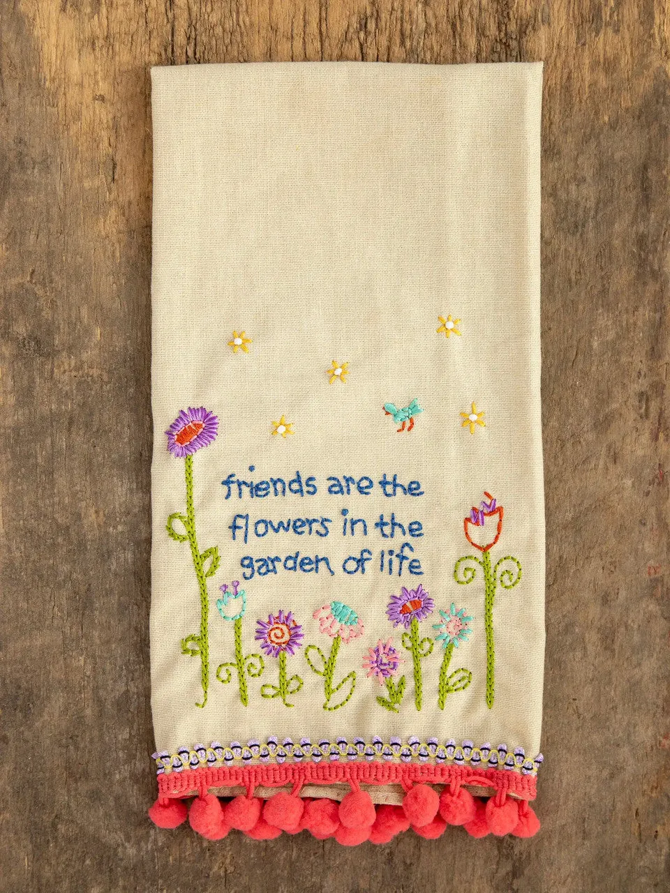 Natural Life Linen Embroidered Hand Towel - Friends