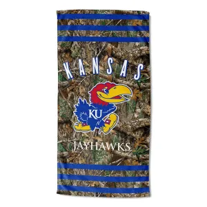 NCAA Kansas Jayhawks Realtree Stripes Beach Towel 30x60 Inches