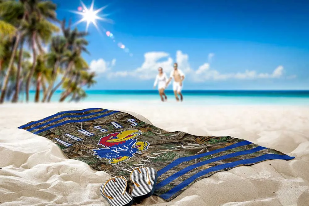 NCAA Kansas Jayhawks Realtree Stripes Beach Towel 30x60 Inches