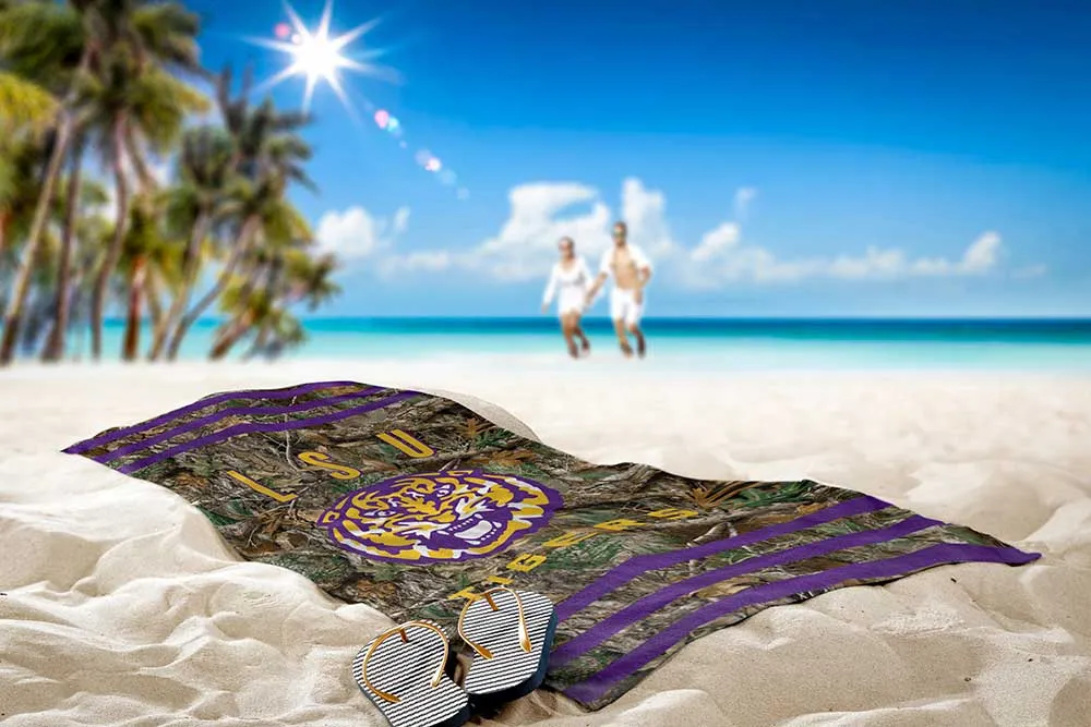 NCAA LSU Tigers Realtree Stripes Beach Towel 30x60 Inches