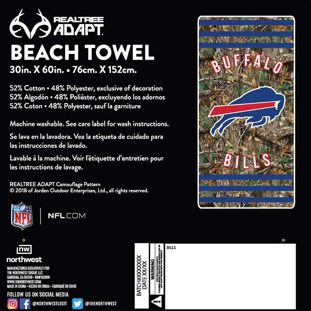 NFL Buffalo Bills Realtree Stripes Beach Towel 30x60 Inches