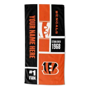 NFL Cincinnati Bengals Colorblock Personalized Beach Towel 30x60 Inches