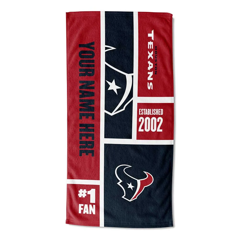 NFL Houston Texans Colorblock Personalized Beach Towel 30x60 Inches