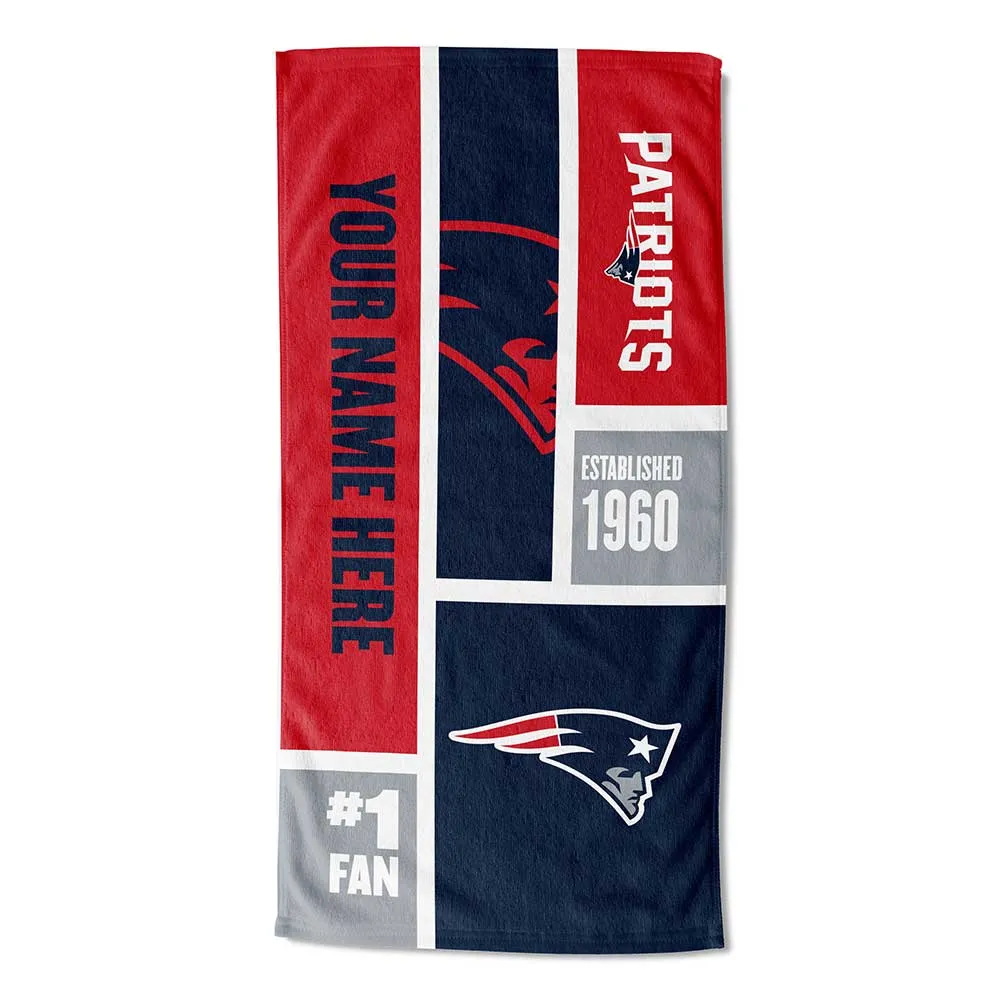 NFL New England Patriots Colorblock Personalized Beach Towel 30x60 Inches