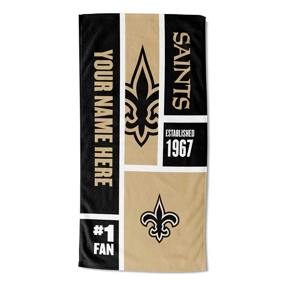 NFL New Orleans Saints Colorblock Personalized Beach Towel 30x60 Inches