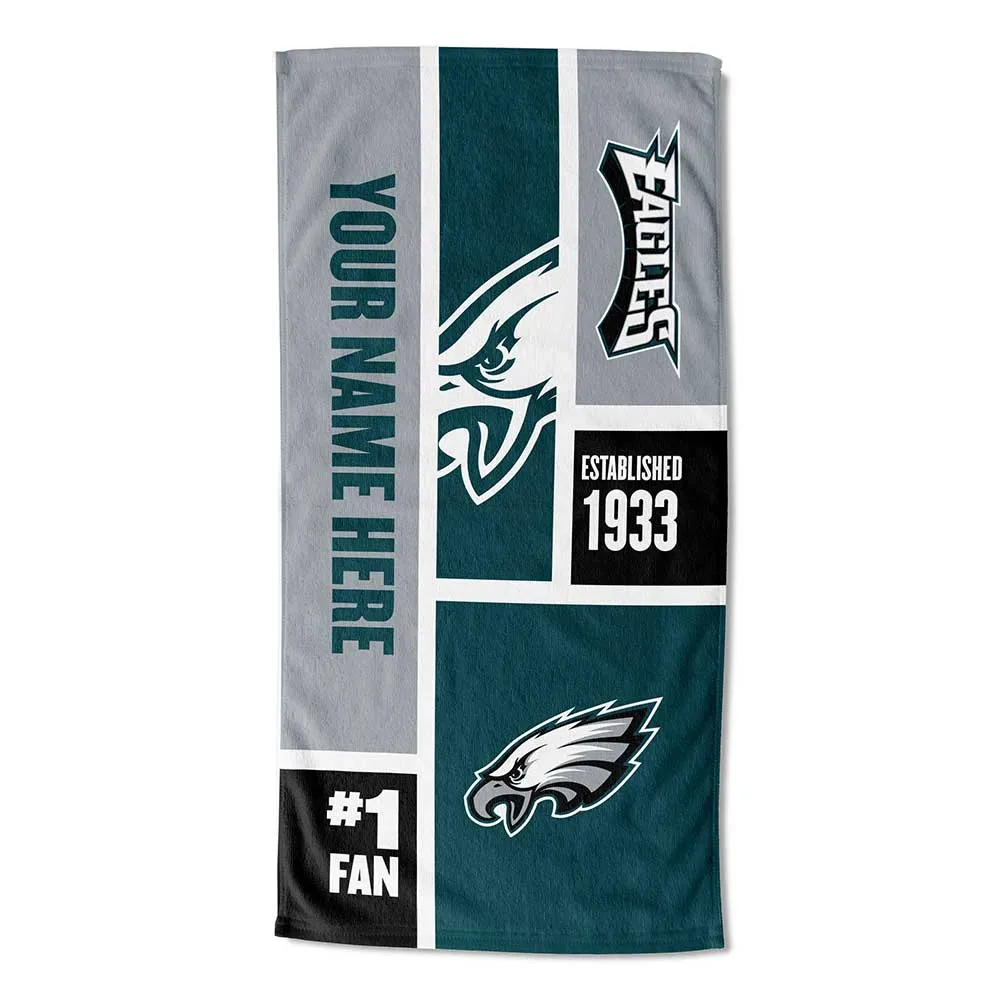 NFL Philadelphia Eagles Colorblock Personalized Beach Towel 30x60 Inches