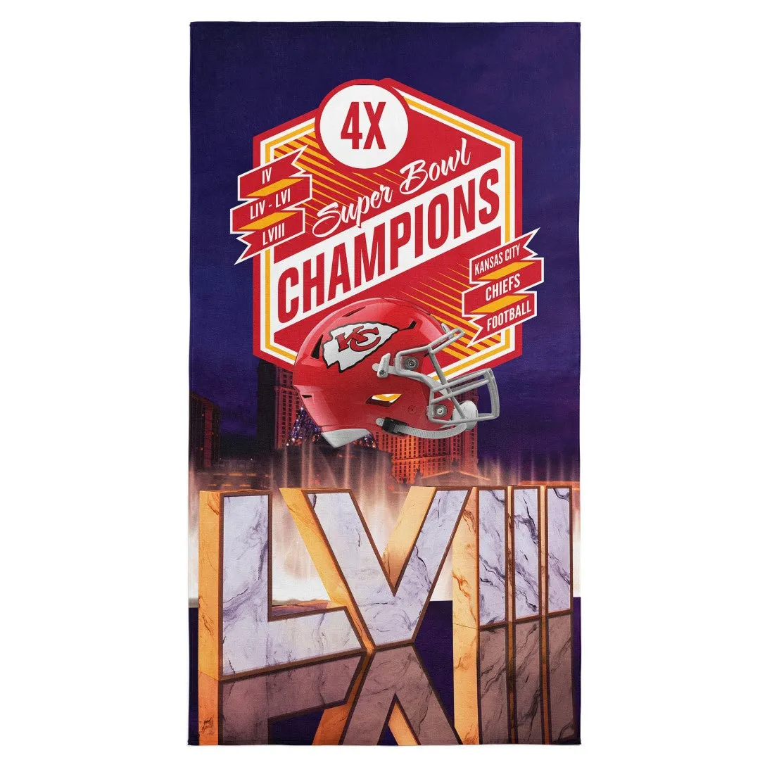 NFL Super Bowl 58 Kansas City Chiefs Re Take Multi Champs Beach Towel 30x60 Inches