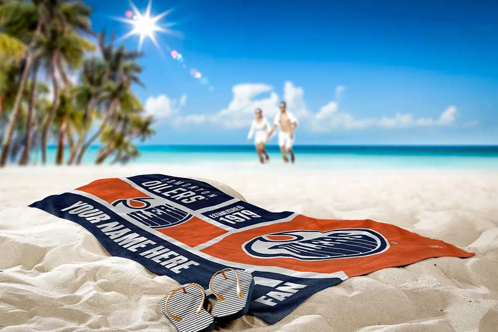 NHL Edmonton Oilers Colorblock Personalized Beach Towel 30x60 Inches