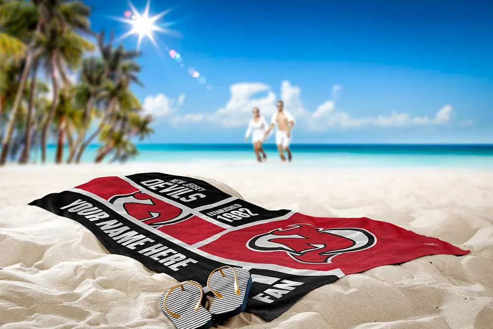 NHL New Jersey Devils Colorblock Personalized Beach Towel 30x60 Inches